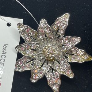 Silver Rhinestone Floral Brooch